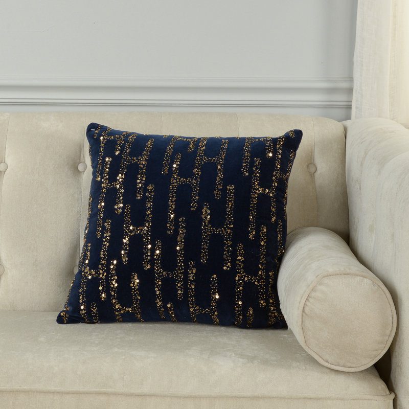 Coussin 100% coton, Alternative au duvet, Bleu foncé / Doré