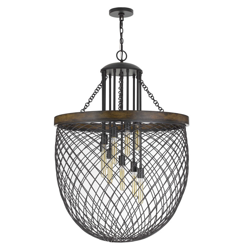 Lustre de globe terrestre unique 9 lumières avec accents de bois Mccoin