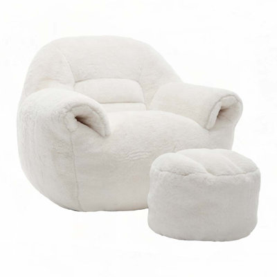 Faux Fur Bean Bag Chair With Ottoman