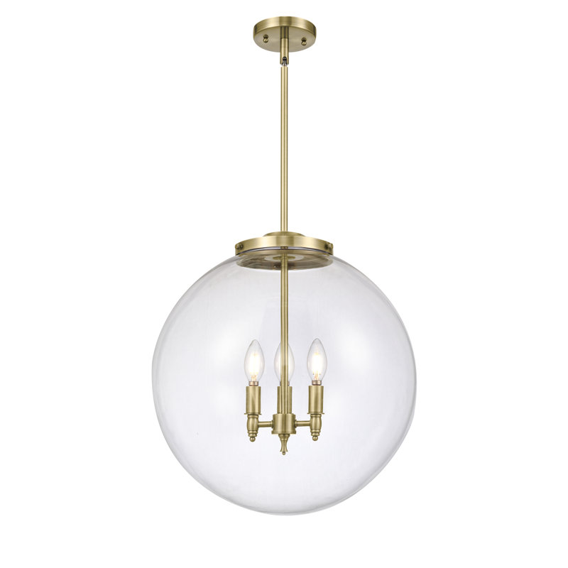 Luminaire suspendu sphère 3 lumières Frederick, Laiton antique, H 19 po x l 18 po x P 18 po, Transparent