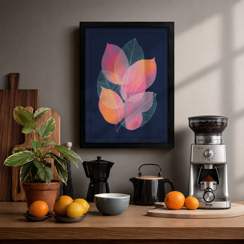 Geometric Leaf Arrangement Botanical - Print, Black, A4 - 29.7 x 21.0 cm