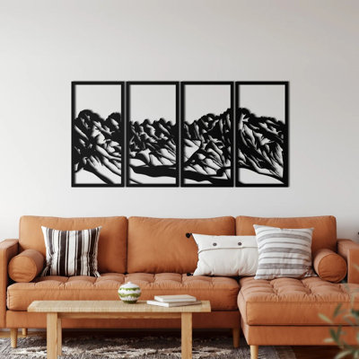 Metal Mountain Wall Art; Stunning 4-piece Mountain Range Decor For Modern Spaces