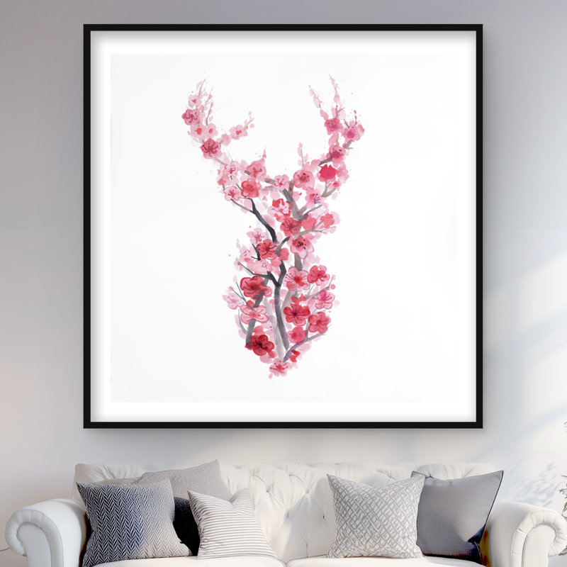 Deer in Cherry Blossoms - Reproduction matte encadrée pour la décoration intérieure