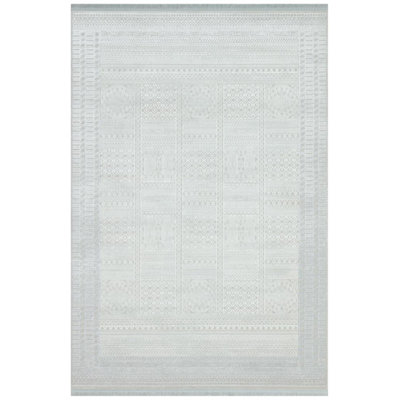 Geometric Machine Woven Rectangle 6'7"" x 9'6"" Acrylic Indoor / Outdoor Area Rug in White -  Bungalow Rose, 2E38191829D0458BA3C0586AA96B5A44