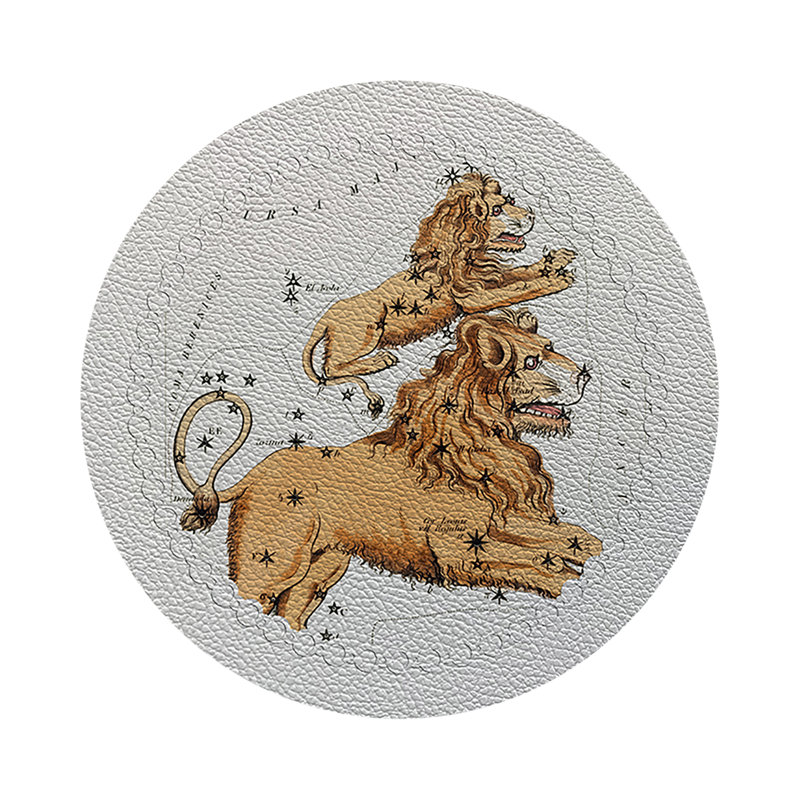 Zodiac Leo Vegan Leather Round Pebble Placemat, White