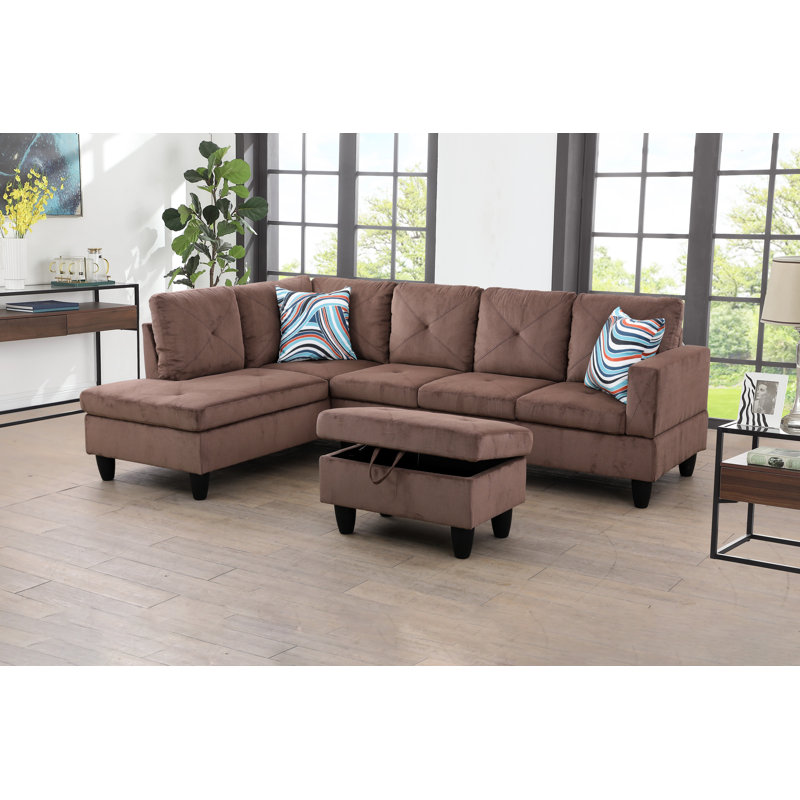 980-SCO-MICROFIBER Upholstered L-Shaped Sectional, Left Hand Facing, Brown Microfiber