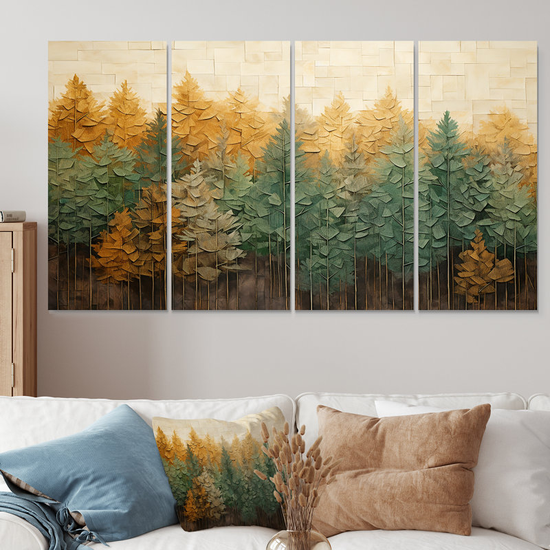 «Green Green Beige Wild Forest Essence II - Tachisme», ensemble de 4 pièces d'art mural, H 28 po x l 48 po