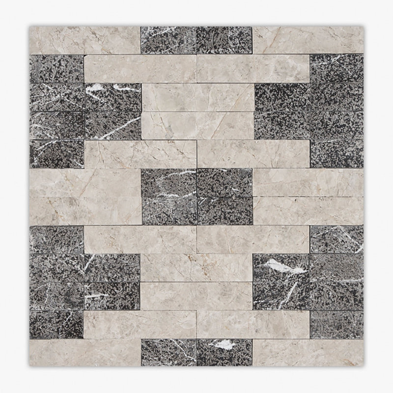 Galaxy Silver, Nero Marquina Multi-Textured Barcelona Limestone; Marble Mosaic