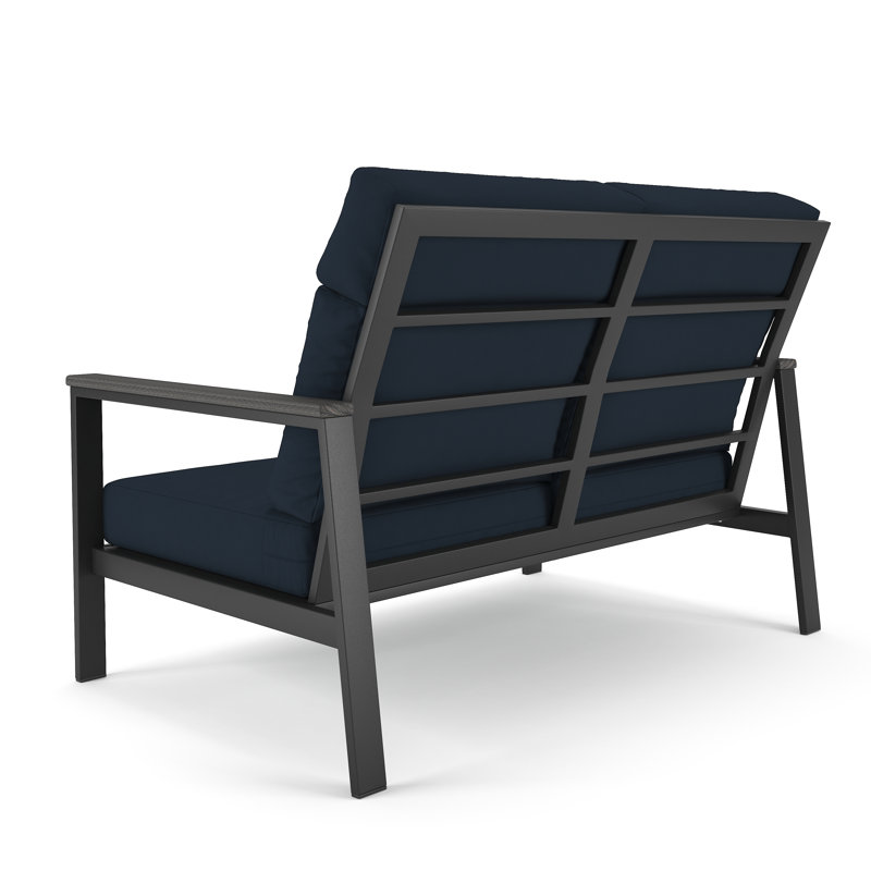 Townsend Metal Outdoor Loveseat With Sunbrella Cushion, Canvas Navy, Brown, Yes
