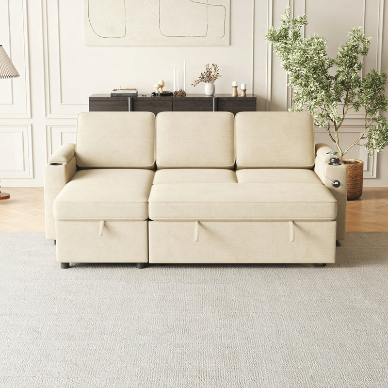 Canapé à accoudoirs carrés 85,8 po, Polyester beige