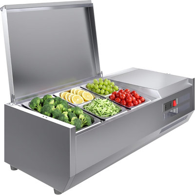 Station commerciale de préparation de condiments réfrigérés avec garde en acier, 14,8 pte | Bar à salade réfrigéré de comptoir de 130 W, cuisinière Tem 35-46,, table de préparation pour sandwich avec 1 casserole 1/3 + 4 casseroles 1/6, pour la maison, le restaurant