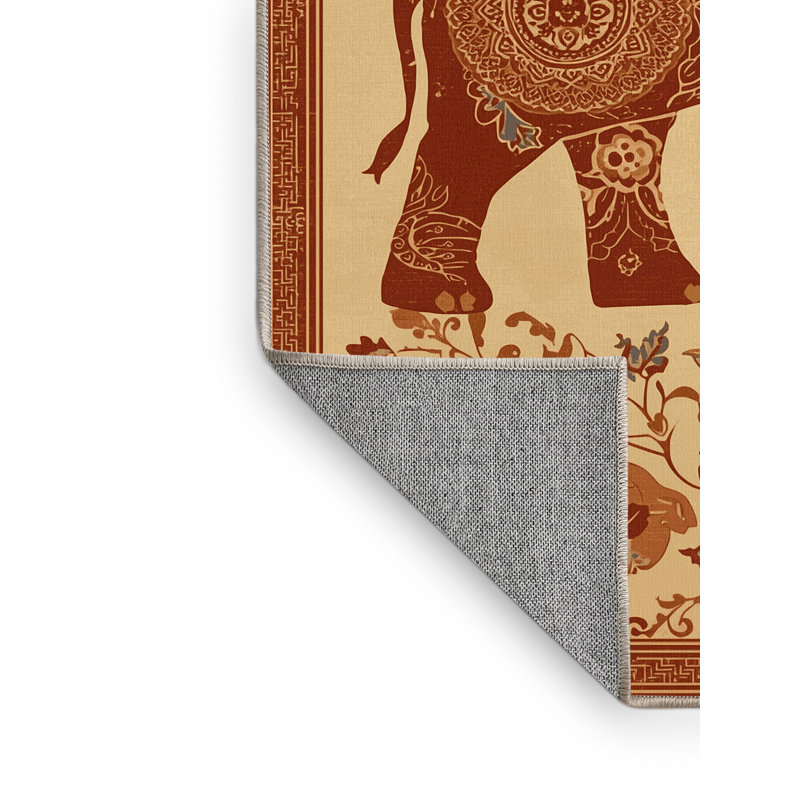 Tapis oriental brun classique lavable à la machine Oryn Elephant, 5 x 8