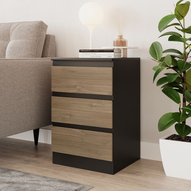 Prakrit 40cm W 3 - Drawer Chest of Drawers, Black/Oak