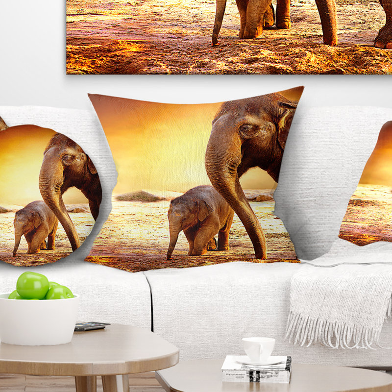 Coussin extérieur père d’éléphant et baby, 16 po x 1 po, Coussin décoratif