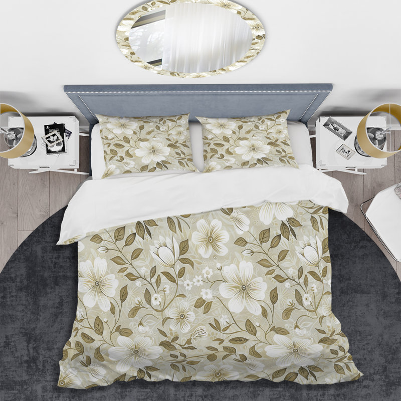Ensemble de housse de couette transitionnelle Beige crème Floral Vines II, Housse de couette très grand et 2 très grandes t