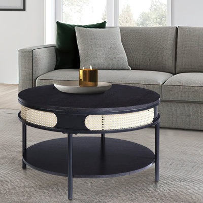 Table basse noire avec insert en rotin Fidalgo