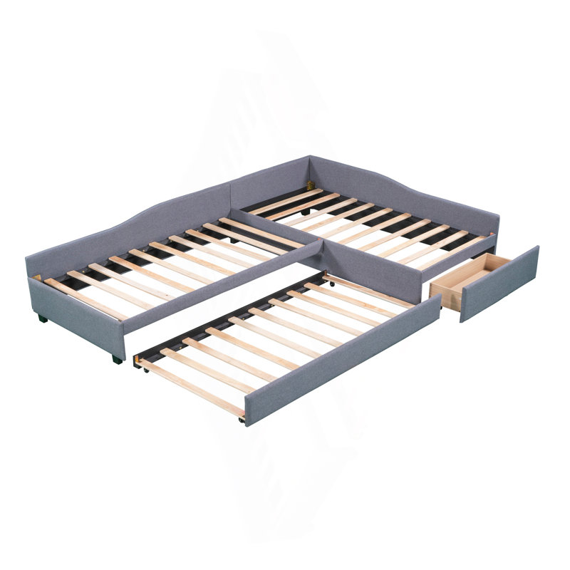 Upholstered Double Twin Size Daybed With Trundle And Drawer