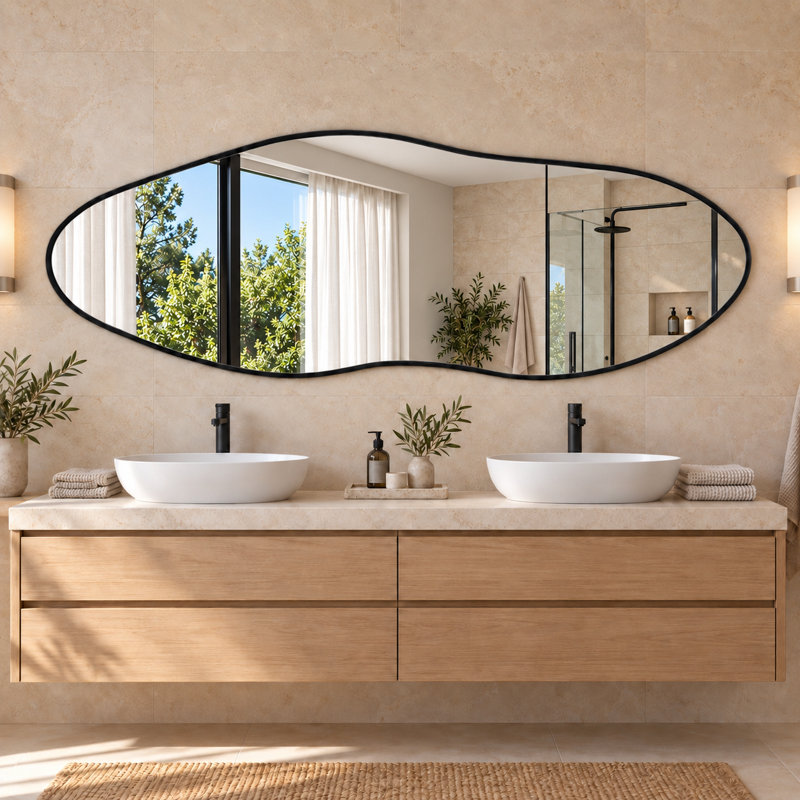 Full Length Mirror, 63"x21" Irregular Full Body Mirror with Aluminum Frame
