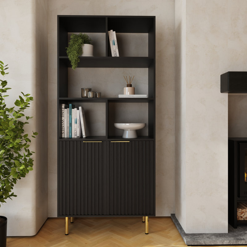 181cm H x 80cm W Standard Bookcase, Black/Gold