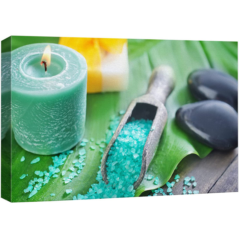 Relaxing Green Spa Salts with Candle Canvas Print