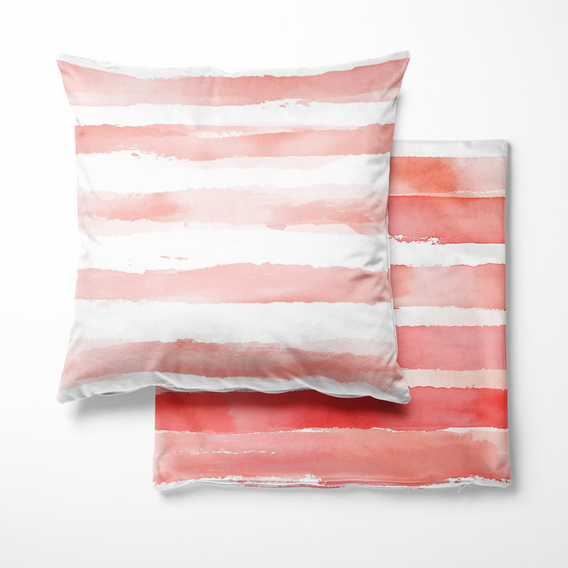 Coussin décoratif rayé à rayures - rose et blanc, H 16 po x l 16 po