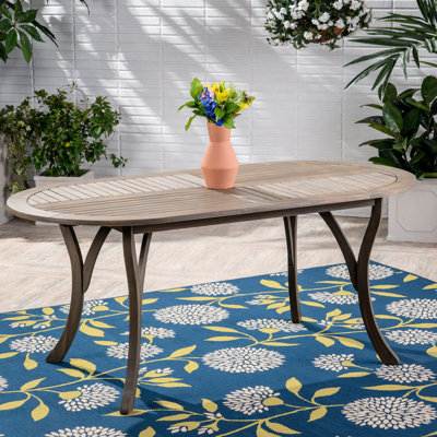 70" Wood Patio Dining Furniture - Graceful Grey Tabletop Table Piece