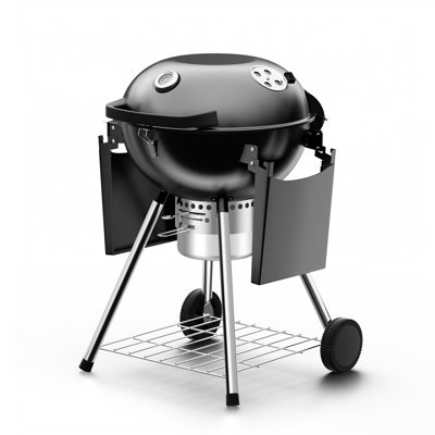 23'' W  Kettle Charcoal Grill With 2 Foldable Side Tables & Wheels