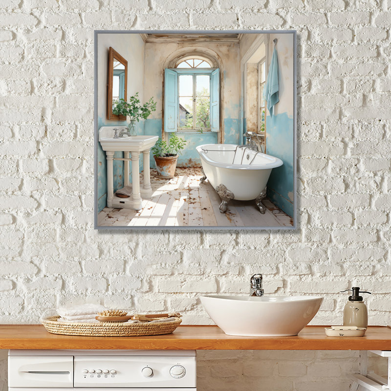 «Farmhouse Bathroom Charm I - Laundry Large», art mural, H 16 po x l 16 po, Cadre photo blanc