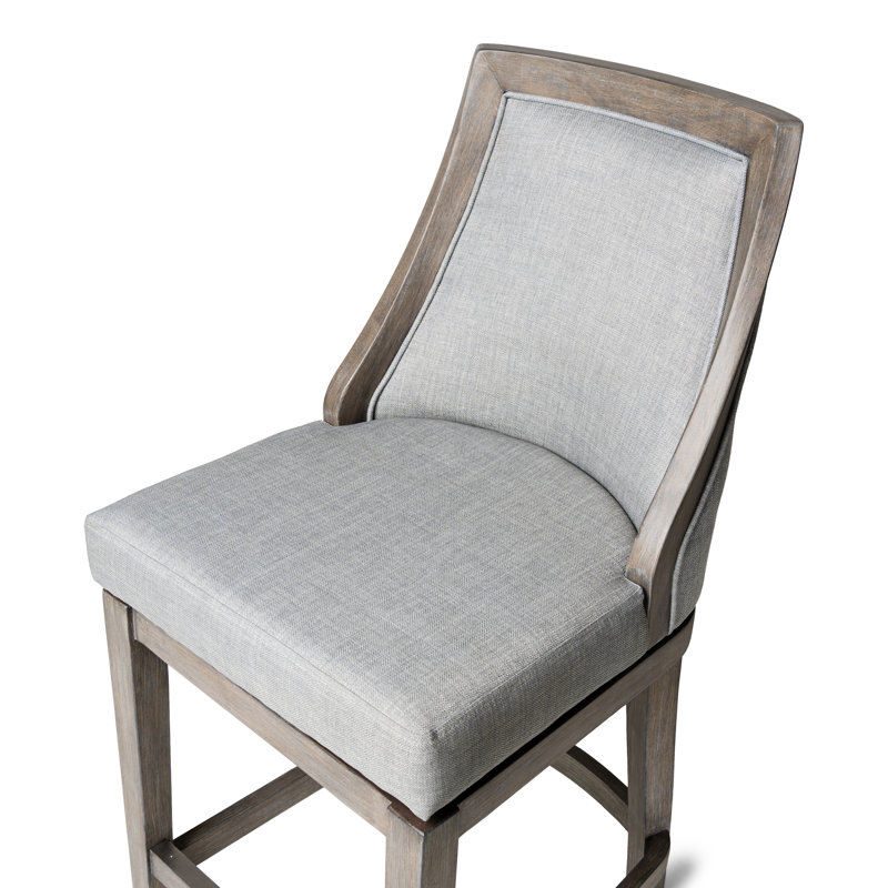 Vienna 31" Ash Grey Upholstered Swivel Bar Stool with Reclaimed Oak Frame