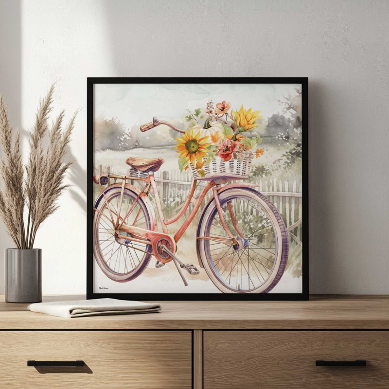 «Fall Floral Bicycle II» par Nicole DeCamp, reproduction d'art, L 36 x H 36, Blanc, Impression encadrée