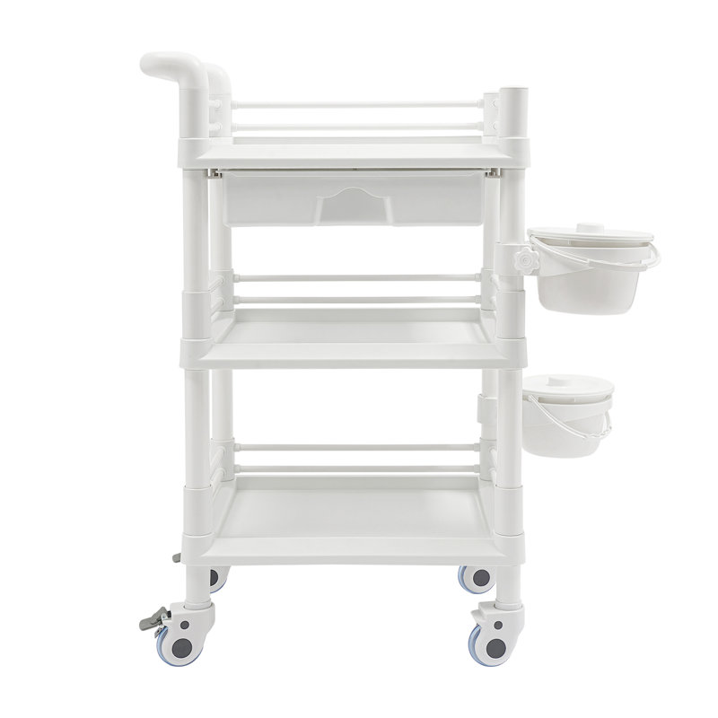 Chariot de rangement de salon de beauté 3 niveaux avec tiroir et roulettes, Blanc