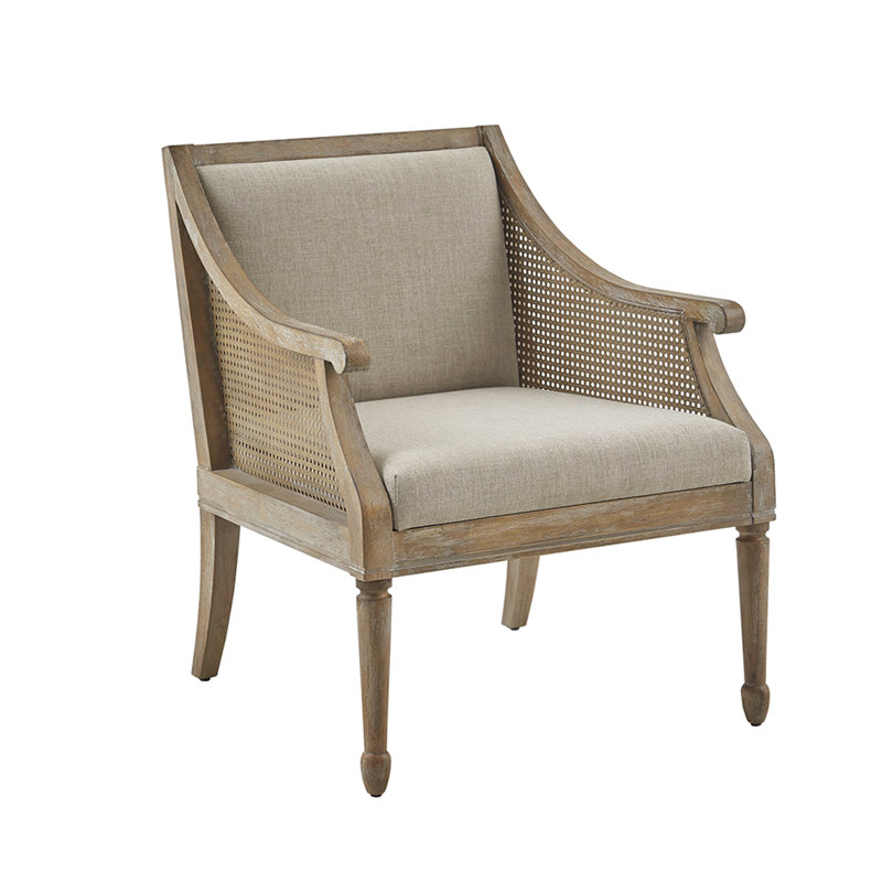 Fauteuil d'appoint avec siège et dossier rembourrés, accoudoirs cannes, l 24,25 po x P 21 po, capacité de poids de 300 lb, sangles en bois massif, coussin de 18 po, h 33,04 po