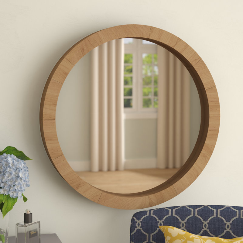 Wood Minimalistic Brown Wall Mirror with Natural Wood Grains, 23.8" x 23.8"
