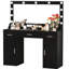 Bureau de meuble-lavabo avec 3 modes d'éclairage couleur, luminosité réglable, tiroirs et 2 armoires verticales, 47,04 po, noir, panneau de particules, installation rapide, meuble-lavabo de 47,04 po, tiroirs, installation facile, rangement