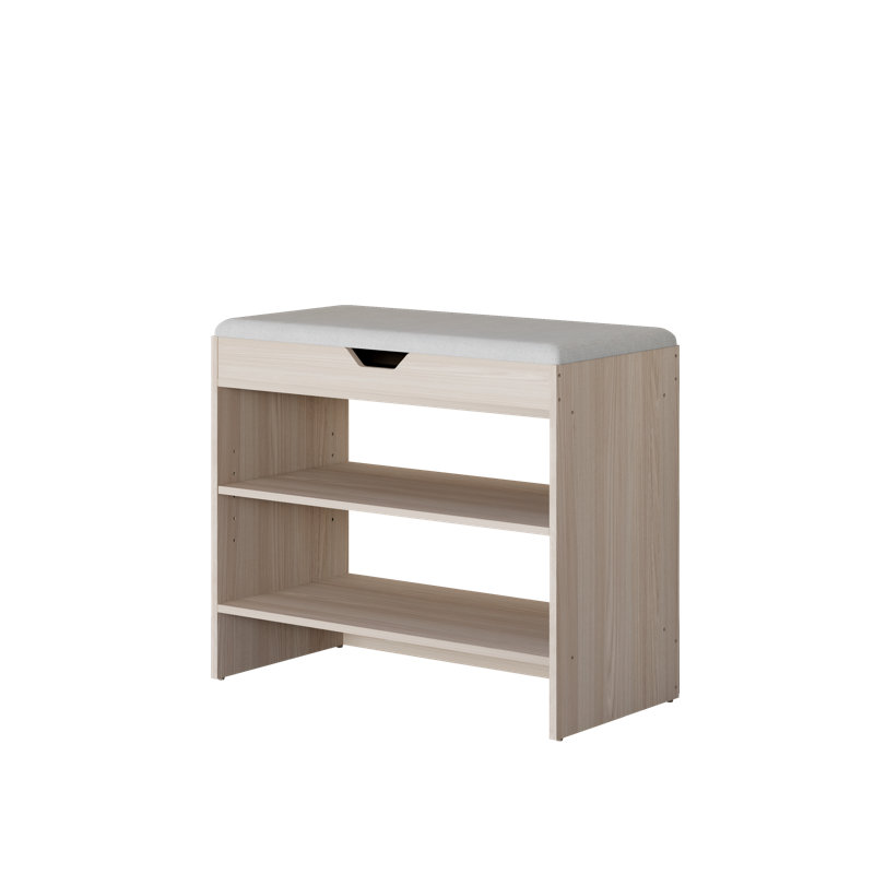 2-Tier Adjustable Shoe Cabinet,Upholstered Shoe Storage Bench With Cabinet, Natural wood color