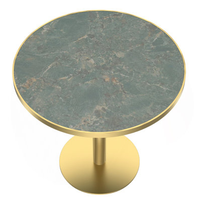 Table de salle à manger ronde moderne de 31,5 po avec tulipes, plateau de table en pierre frittée avec impression de faux marbre de luxe, base en acier inoxydable, surface imperméable et résistante aux rayures et à l'usure, idéale pour l'intérieur et l'extérieur