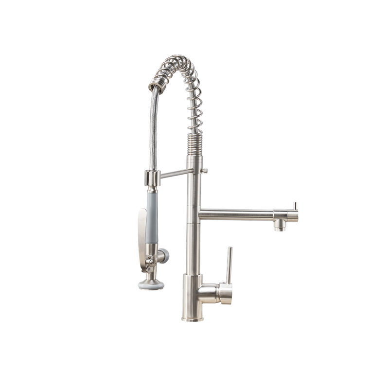 Robinet de cuisine à poignée simple avec douchette rétractable Topcraft, Nickel brossé