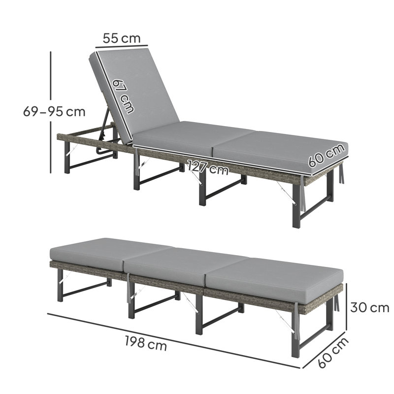 198cm Long Single Chaise with Cushions
