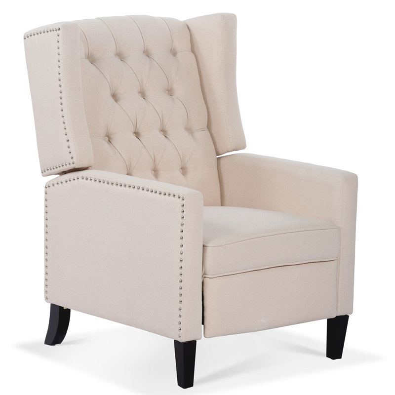 Margheoala Modern Manual Wing Chair Recliner Wide Wing Chair, High Deep Pull Chair, Sitting Chair, Beige Fabric Duplicate 3