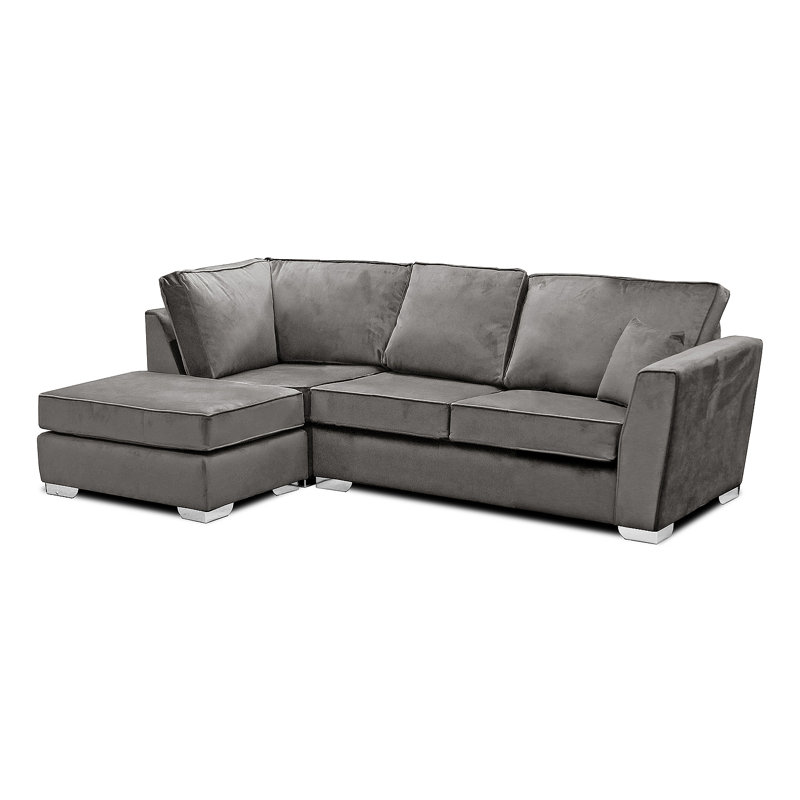 Quade 4 Seater Velvet Corner Sofa , Grey, Left Hand Facing