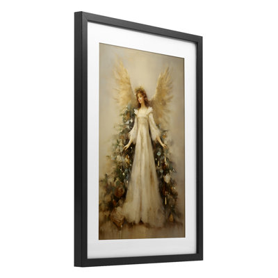 Ethereal Holiday Angel Framed Print Under Glass, design by Petal Prints Design