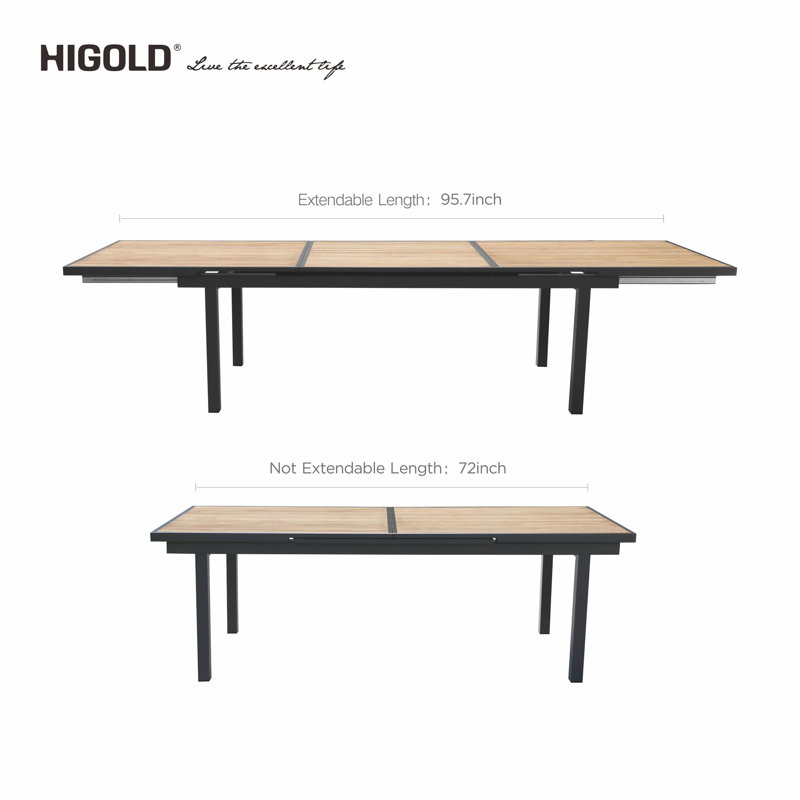 Heck Rectangular 8 - Person Outdoor Dining Set with Extension Teak Tabletop, Akzonobel Black/Natural