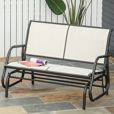 2 Outdoor Glider Chair , Patio Double Swing Rocking Bench. Beige Sling Fabric Comfort. Water-, Quick-Drying, -. Heavy-Duty Powder Coated Steel Frame, by Latitude Run