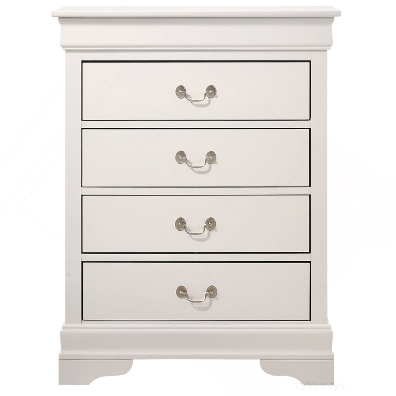 Commode 4 tiroirs Louis Phillipe, blanc, Blanc