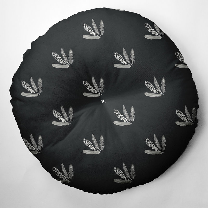 306_Oreiller capitonné à motif de plumes, 26 po x 26 po, Noir