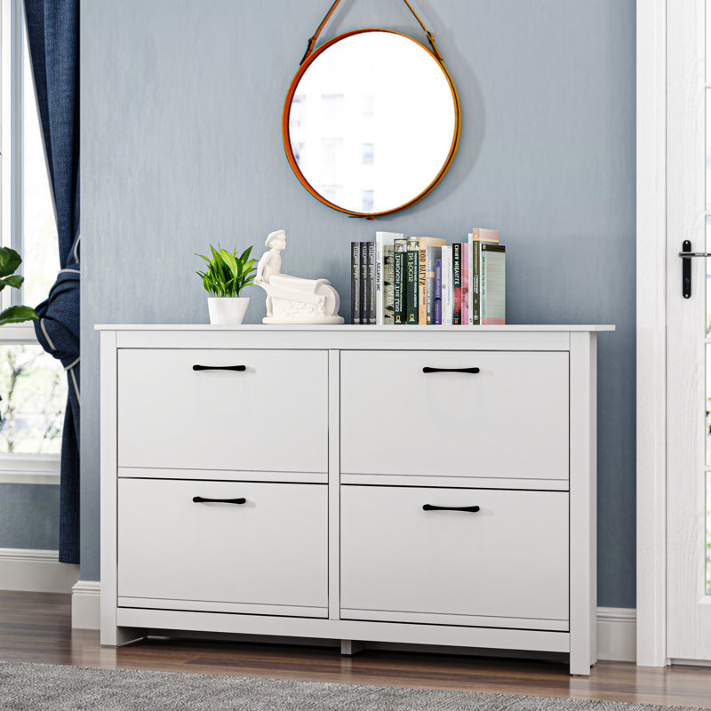 Limestone 4 Door Flip Down Shoe Storage, White
