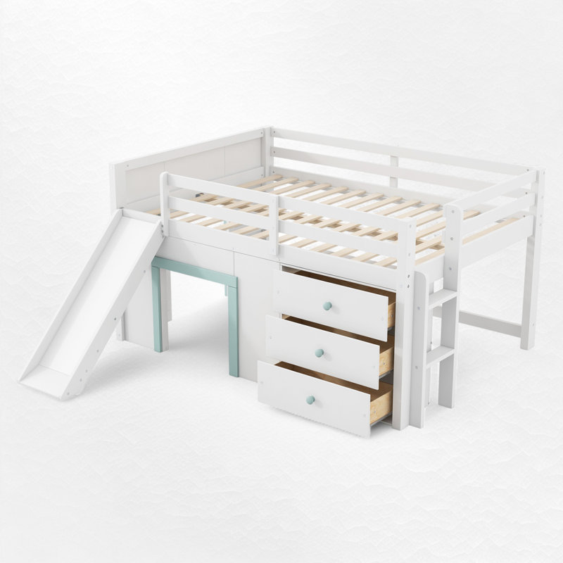 Lit mezzanine double avec rangement, Blanc