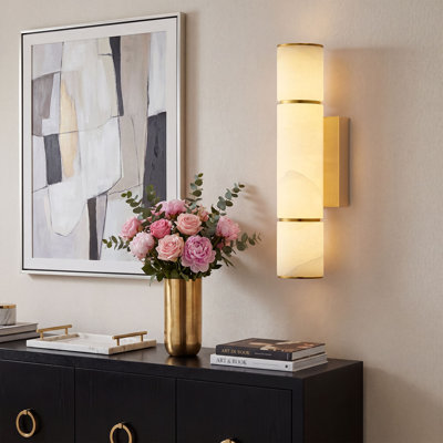 16" 3-Cylinder Dimmable Natural Alabaster Wall Sconce Modern Gold Hardwired Wall Light