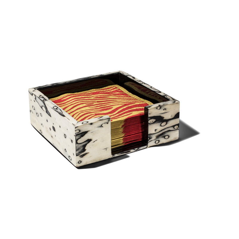Burl Veneer Dinner Napkin Holder, Black/Cream, 2.3" H x 6.5" W x 6.5" D