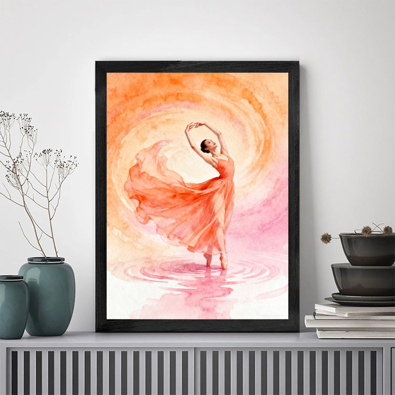 Art encadré noir, une danseuse de ballet élégante et dynamique, impressions encadrées de style rétro, H 17 po x l 13 po